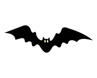 Sarı gözlü basit bir siyah yarasa. Cadılar Bayramı dekorasyonu için korkunç yarasa ya da ürkütücü temalı tasarım. Ürkütücü grafikler, davetiyeler ya da bayram afişleri için mükemmel.