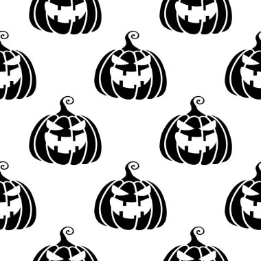 Ürkütücü Jack fener kabaklarıyla kusursuz siyah beyaz desenli Cadılar Bayramı temalı dekorasyon için mükemmel. Arkaplan, duvar kağıdı, ambalaj, dekorasyon veya tekstil için yinelenen tasarım.