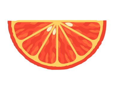 Half slice of orange fruit with vibrant pulp texture and seeds. Citrus food and healthy diet concept for design and print. clipart