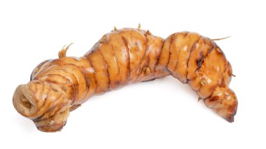 İzole edilmiş galangal. Beyaz arka planda üst görünüm taze galangal (Alpinia galanga) rizomları. kırpma yolu ile.