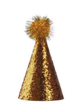 Üzerinde ponpon olan gerçekçi turuncu sim parti şapkası. Beyaz bir arkaplanda izole edilmiş.