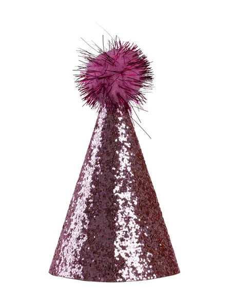 Realistic Pink Glitter Party Hat Pompon Top Isolated White Background — Stock Photo, Image