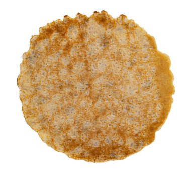 Yuvarlak krepten üst görünüm, beyaz arkaplanda izole edilmiş..