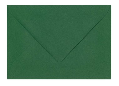 Koyu yeşil zarfın arkasının üst görüntüsü. Beyaz bir arkaplanda izole edilmiş.