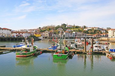Bayonne Limanı 'nda küçük balıkçı gemileri, Bayonne, Pirenes Atlantikleri, Fransa  