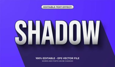 3D Long Shadow metin efekti. Mavi arkaplanda gerçekçi gölgesi olan düzenlenebilir beyaz metin efekti