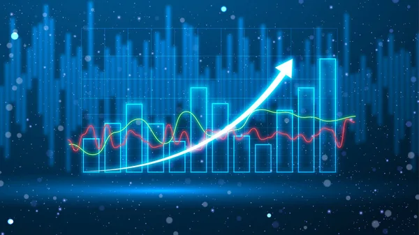 Růst Akciového Trhu Futuristickém Technologickém Stylu Úspěšná Finanční Grafika Modrém — Stockový vektor