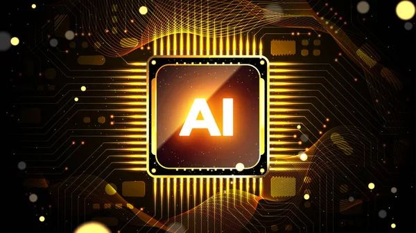 stock vector Glowing AI chipset processor and circuits. Futuristic artificial intelligence CPU with motherboard. Digital technology illustration concepts