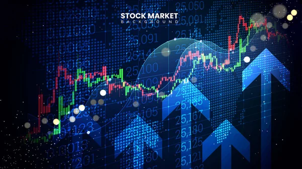 矢印で成功した株式市場統計情報 金融収量曲線 債券データ 取引チャート およびモニター上の上限ラインキャンドルスティックグラフ — ストックベクタ