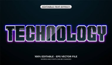 Gelecekçi teknoloji metin efekti. Düzenlenebilir parlak neon metin efekti