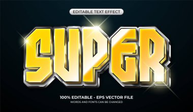 Süper metin efekti. Düzenlenebilir parlak metalik metin efekti. Gerçekçi oyun grafikleri