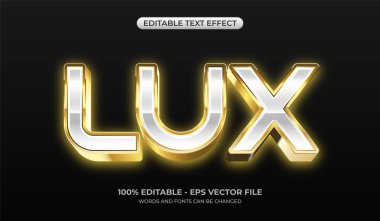 Lüks 3D metin efekti. Parlak gümüş ve altın renginde düzenlenebilir metin. Siyah arkaplanda parlak bir tipografi