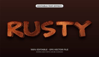 3D Rusty mesaj efekti. Düzenlenebilir paslı demir metin efekti. Gerçekçi grunge ve kaba tipografi