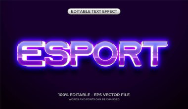 Esport metin efekti. Düzenlenebilir parlak neon ve geleceksel metin efekti. 3B modern oyun tipografi logosu