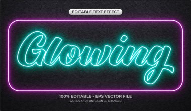 Beton duvar arka planında parlayan neon metin efekti. Düzenlenebilir metin karanlıkta parlar.