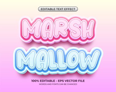 3D Sweet Marshmallow metin efekti. Düzenlenebilir şirin bebek çizgi film efekti pembe ve mavi renklerde
