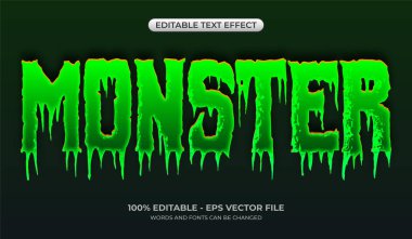 Üç boyutlu canavar mesaj efekti. Yeşil sıvı biçiminde düzenlenebilir korku metni efekti