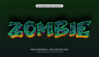 Üç boyutlu Zombi mesaj efekti. Yeşil renkte düzenlenebilir korku metni efekti