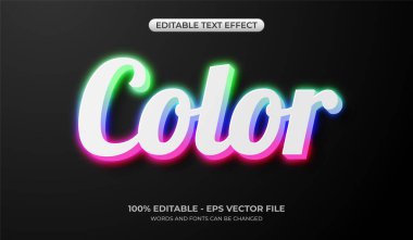 3B gradyan renk metin efekti. Renkli neon temalı düzenlenebilir beyaz kalın metin efekti