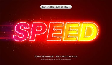 3D Speed metin efekti. Kıvılcımlar ve parçacıklarla düzenlenebilir neon metin efekti. Sıcak ve hızlı grafik biçimleri