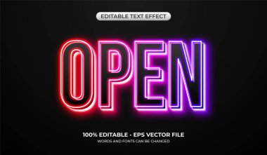 Gradyan ışıkta 3D metin efektini aç. Düzenlenebilir parlak neon müzik partisi grafikleri