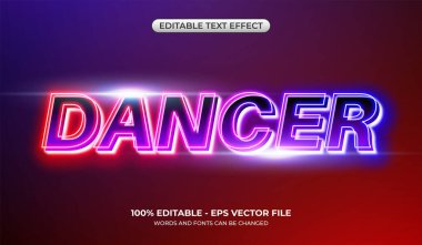 Gradyan ışıkta üç boyutlu dansçı metin efekti. Düzenlenebilir parlak neon müzik partisi grafikleri