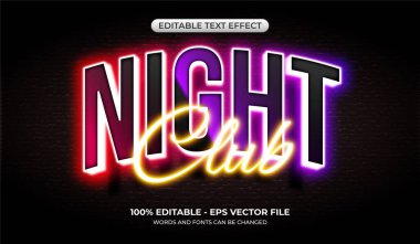 3D Gece Kulübü metin efekti. Düzenlenebilir parlak neon müzik partisi grafikleri