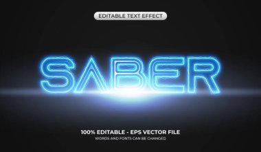 Gerçekçi Kılıç metin efekti. Düzenlenebilir metin karanlıkta parlar. Neon ışık efekti