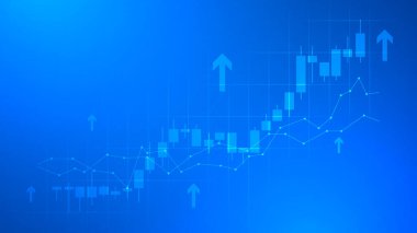Yükselen bir şamdan tablosunda borsa büyümesi. Mavi arka planda başarılı finansal gelişimin grafiği. Finansal illüstrasyon kavramı artıyor