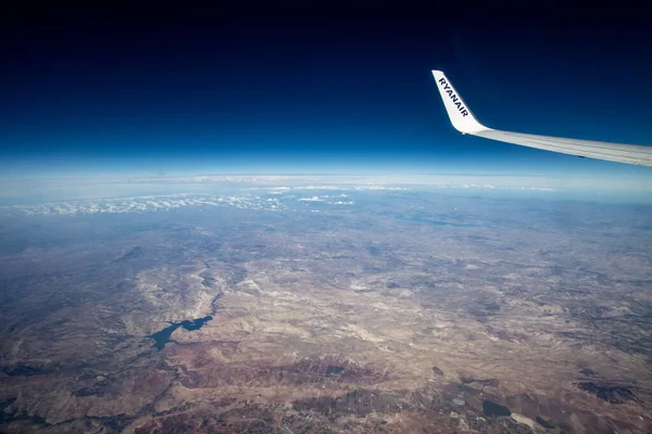 Chmury Niebie Podczas Podróży Samolotem Panorama Chmur Horyzont Naziemny Wyjęte — Zdjęcie stockowe