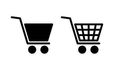 Web ve mobil uygulama için ikon vektörü alınıyor. Alışveriş arabası işareti ve sembol. Trolley simgesi