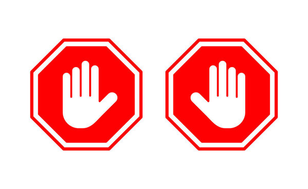Stop icon vector for web and mobile app. stop road sign. hand stop sign and symbol. Do not enter stop red sign with hand