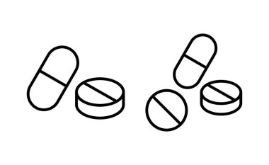 İnternet ve mobil uygulama için hap ikonu vektörü. Kapsül simgesi. Uyuşturucu işareti ve sembol