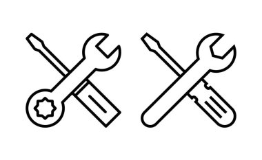 Web ve mobil uygulama için simge vektörünü onar. araç işareti ve sembol. Simge ayarlanıyor. İngiliz anahtarı ve tornavida. Servis