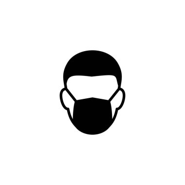 Maske simgesi. Tıbbi maske işareti ve sembol. Maske ikonlu erkek yüzü. Güvenli nefes maskesi