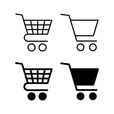 Web ve mobil uygulama için ikon vektörü alınıyor. Alışveriş arabası işareti ve sembol. Trolley simgesi