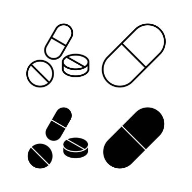 İnternet ve mobil uygulama için hap ikonu vektörü. Kapsül simgesi. Uyuşturucu işareti ve sembol