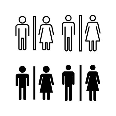 Web ve mobil uygulama için tuvalet ikonu vektörü. Kızlar ve erkekler tuvaletleri imzalar ve simgeler. Banyo tabelası. wc, tuvalet