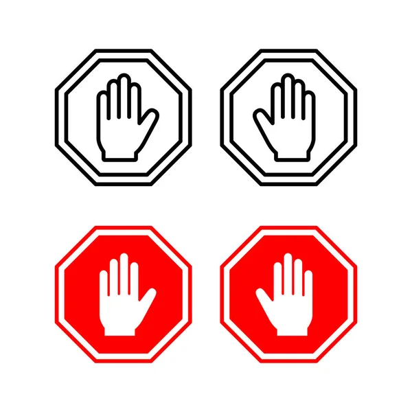 Webアプリとモバイルアプリのアイコンベクトルを停止します 道路標識を止めて 手を止めてサインとシンボルを 手で停止赤の標識を入力しないでください — ストックベクタ