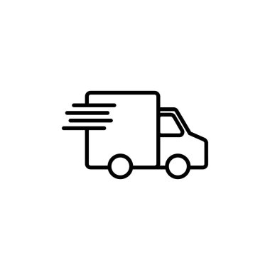 Teslimat kamyonu ikonu. Teslimat kamyonu işareti ve sembol. Hızlı dağıtım simgesi gönderiliyor