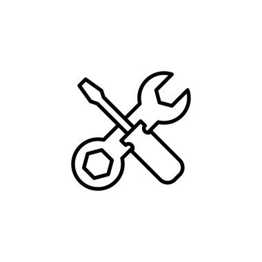 Onarım araçları simgesi. araç işareti ve sembol. Simge ayarlanıyor. İngiliz anahtarı ve tornavida. Servis