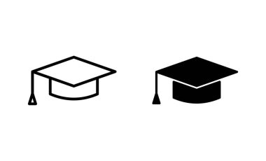 Eğitim ikonu ayarlandı. Mezuniyet şapkası işareti ve sembol. Mezun olmak. Öğrenci şapkası