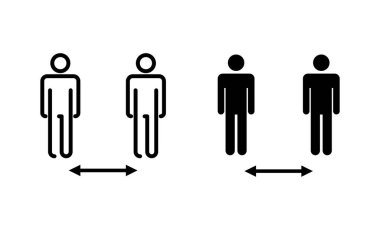 Sosyal uzaklık simgeleri ayarlandı. Sosyal uzaklık işareti ve sembol. Kendini karantina işareti