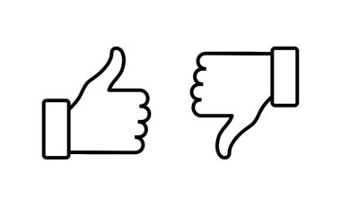 Simgeler seti gibi ve sevmedikleri. Baş parmaklar yukarı ve baş parmaklar aşağı işareti ve sembol.