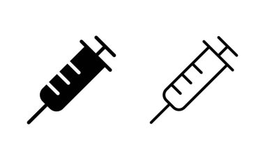 Şırınga simgeleri hazır. Enjeksiyon işareti ve sembol. Aşı simgesi