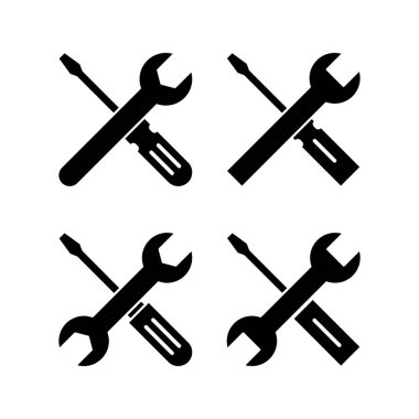Web ve mobil uygulama için simge vektörünü onar. araç işareti ve sembol. Simge ayarlanıyor. İngiliz anahtarı ve tornavida. Servis