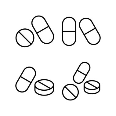 İnternet ve mobil uygulama için hap ikonu vektörü. Kapsül simgesi. Uyuşturucu işareti ve sembol