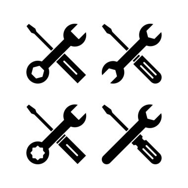 Web ve mobil uygulama için simge vektörünü onar. araç işareti ve sembol. Simge ayarlanıyor. İngiliz anahtarı ve tornavida. Servis
