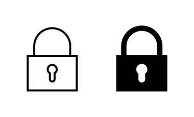 Kilit simgeleri ayarlandı. Asma kilit işareti ve sembol. Şifreleme simgesi. Güvenlik sembolü