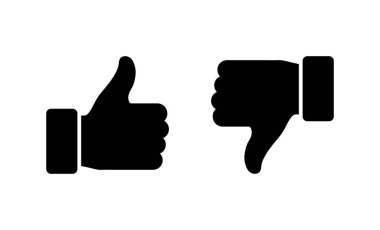 Simgeler seti gibi ve sevmedikleri. Baş parmaklar yukarı ve baş parmaklar aşağı işareti ve sembol.